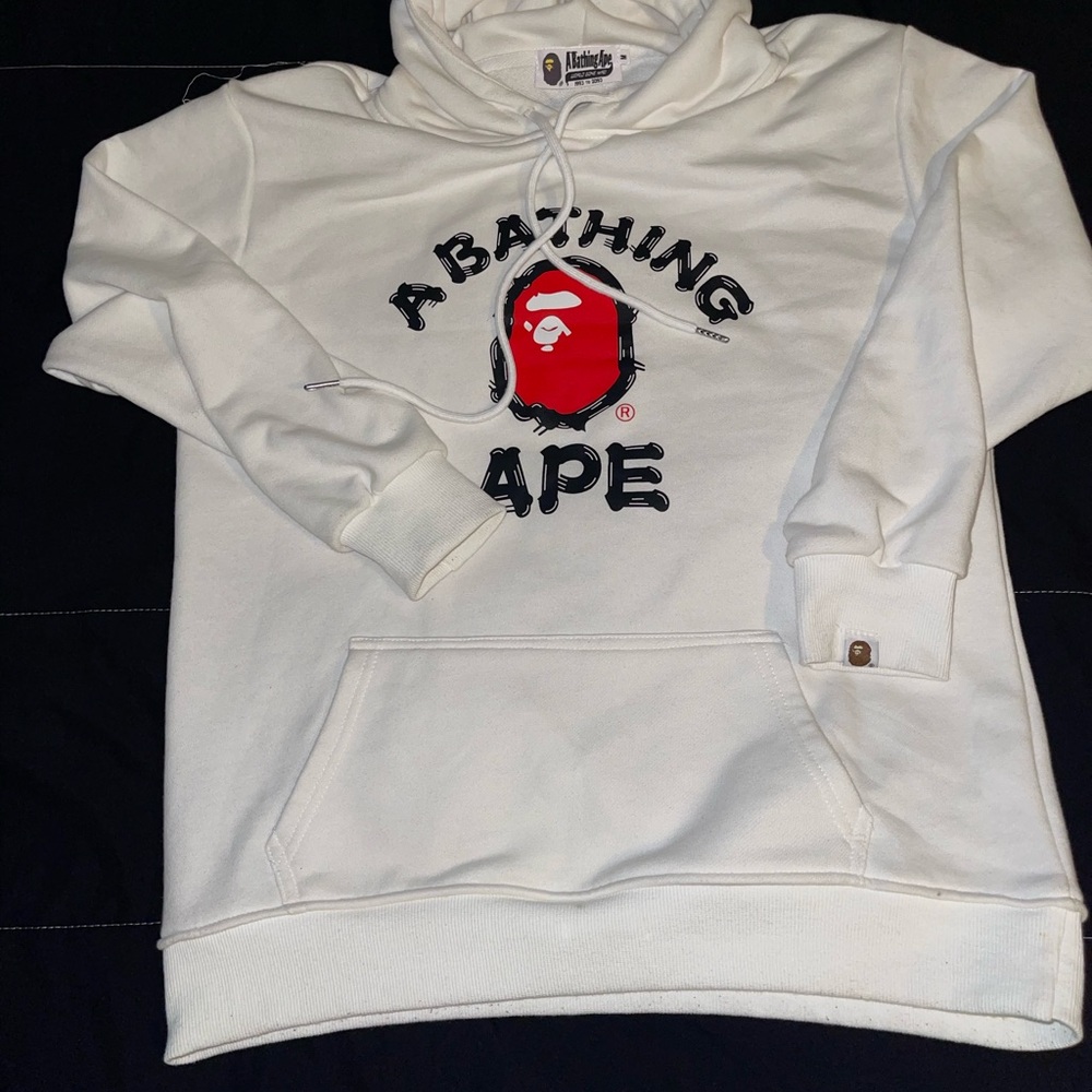 A Bathing Ape White Hoodie with Red Logo